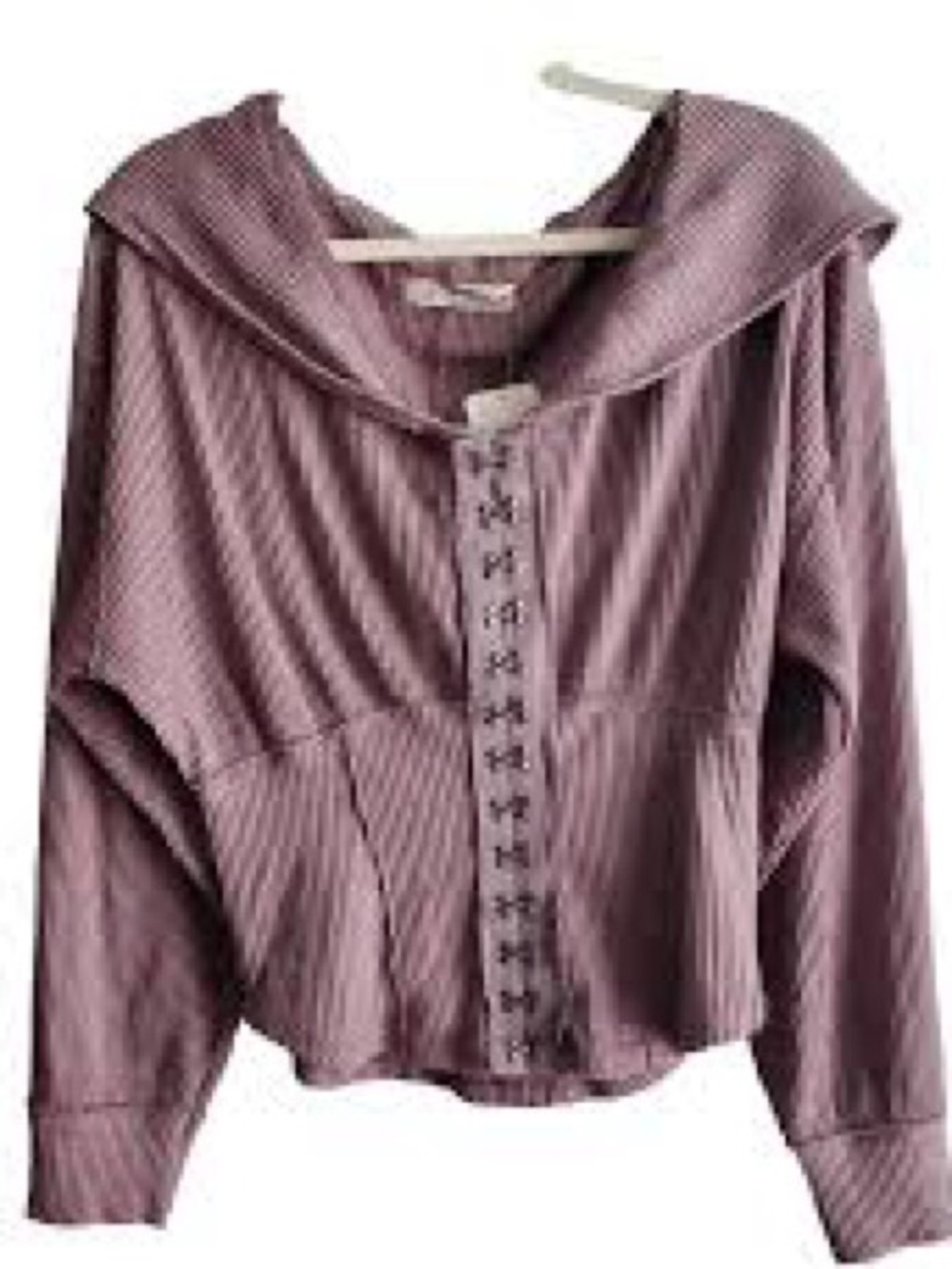 Free People Mauve Hook-and-Eye Ribbed Hooded Jacket